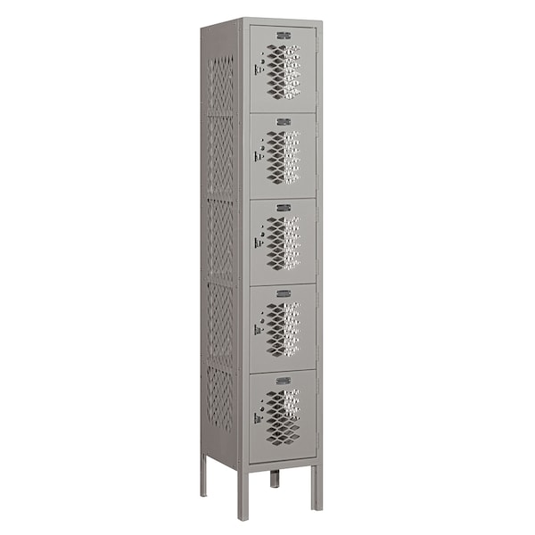 Salsbury Industries 5 Tier Box Vented Locker, 12"Wx66"Hx12"D, 5 Door, Gray, Unassembled 75152GY-U - main